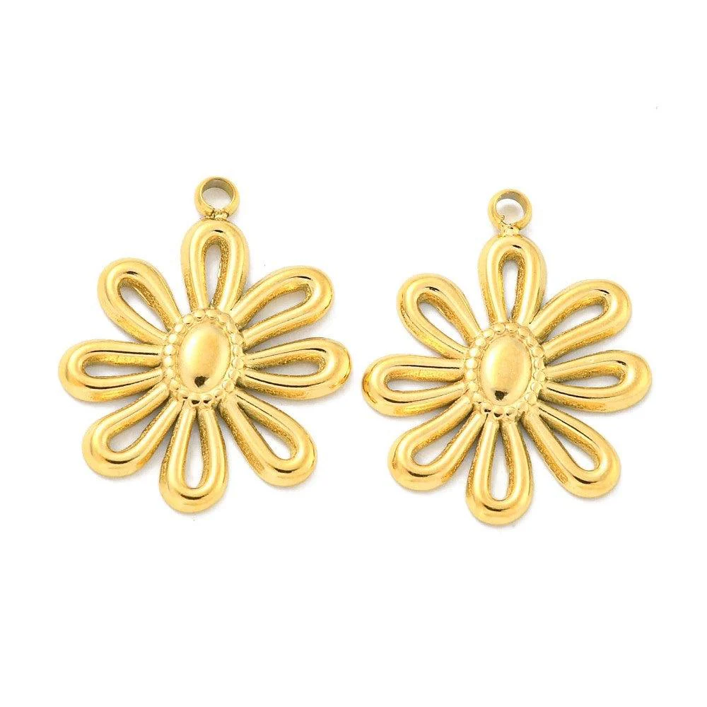 Bedel Bloemetje RVS 18K Gold Plated 19x15mm - per stuk