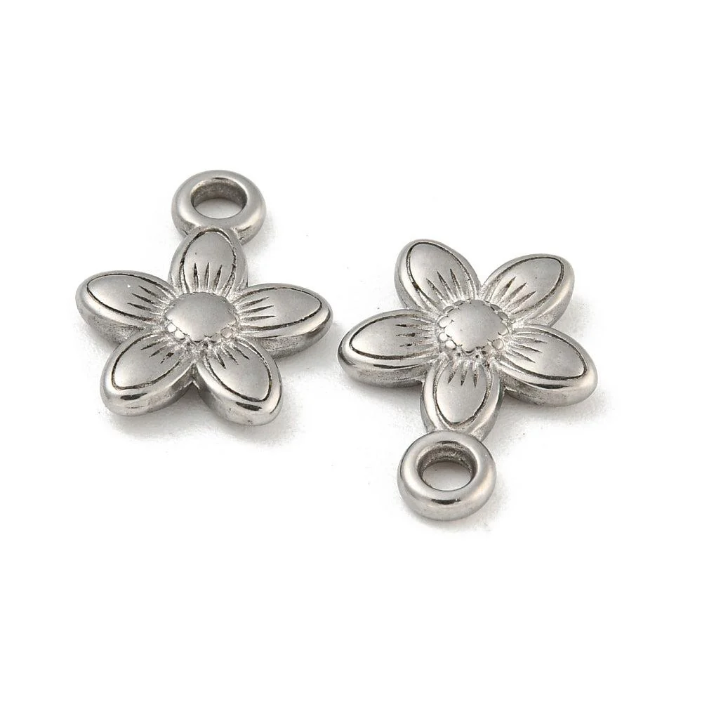 Bedel bloemetje zilver RVS 15x11mm
