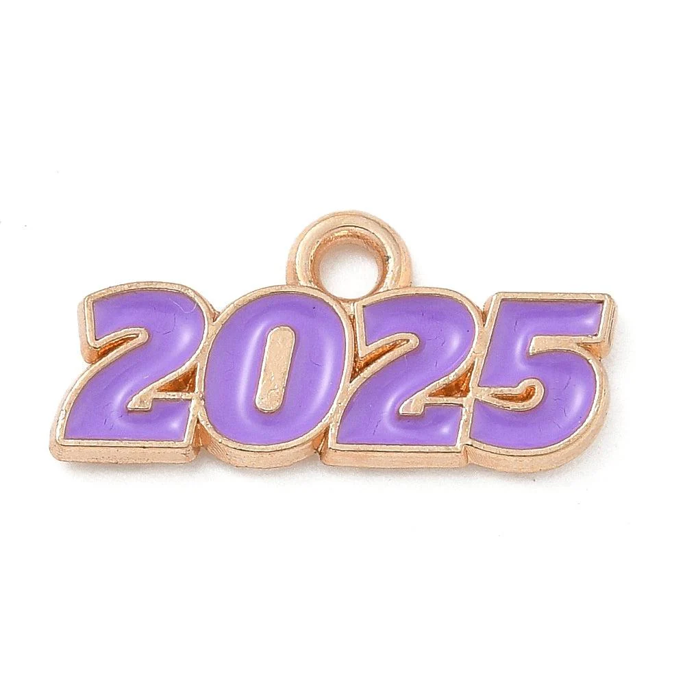 Bedel emaille '2025' paars goud 9x18mm - per stuk