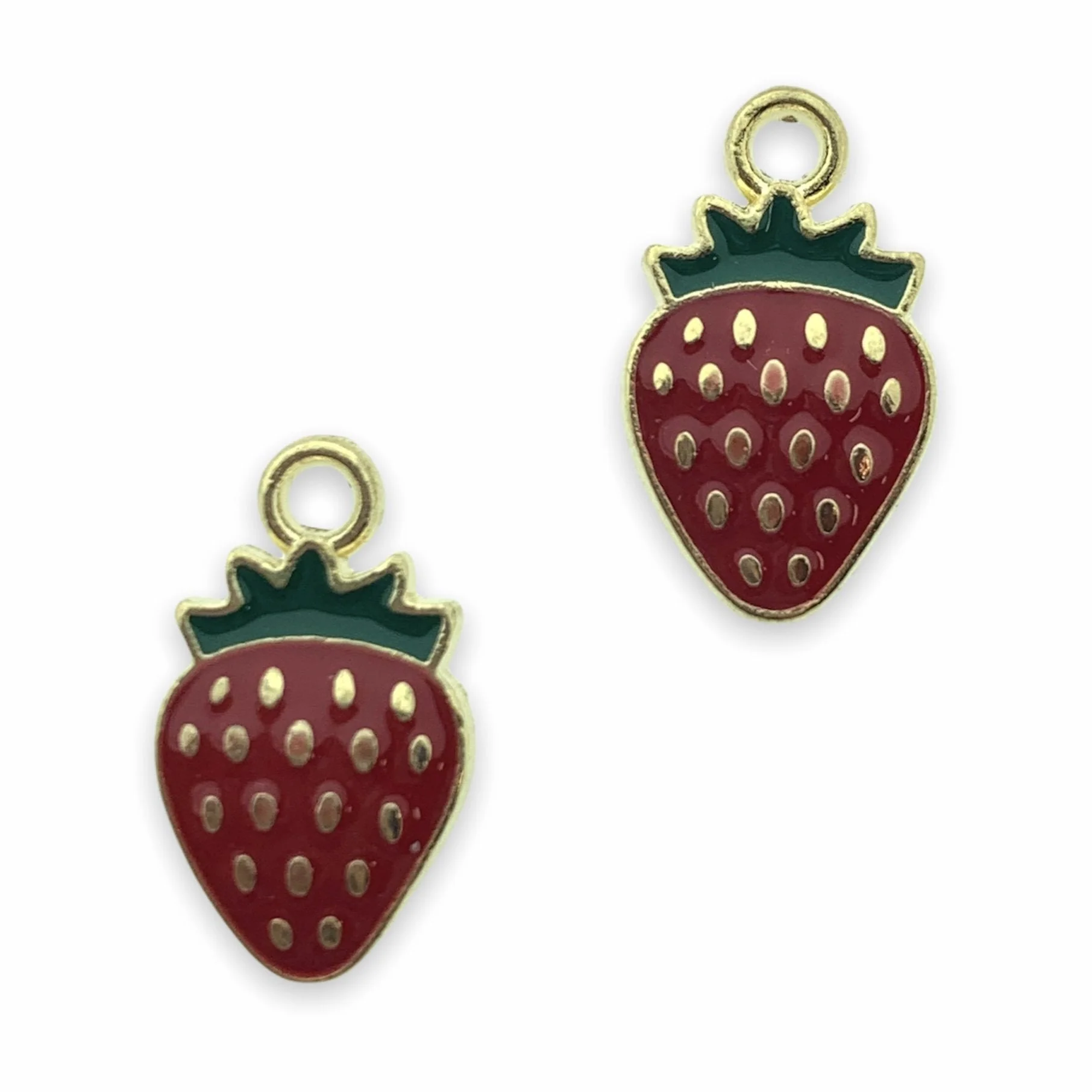 Bedel emaille aardbei rood-goud 17x10mm