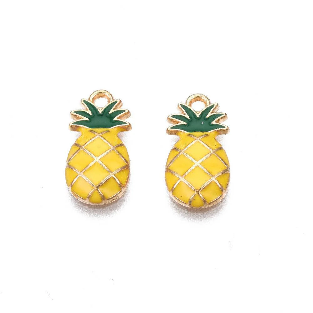 Bedel emaille ananas goud 16mm- per stuk