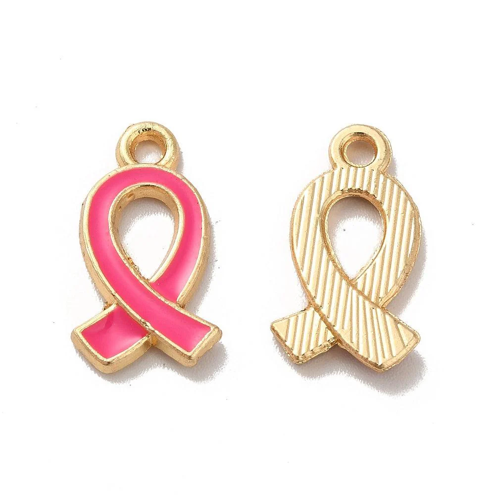 Bedel emaille awareness roze/goud 17x10x2mm