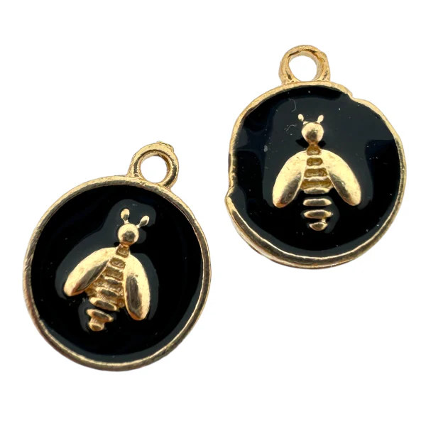 Bedel emaille Bee zwart goud 14mm