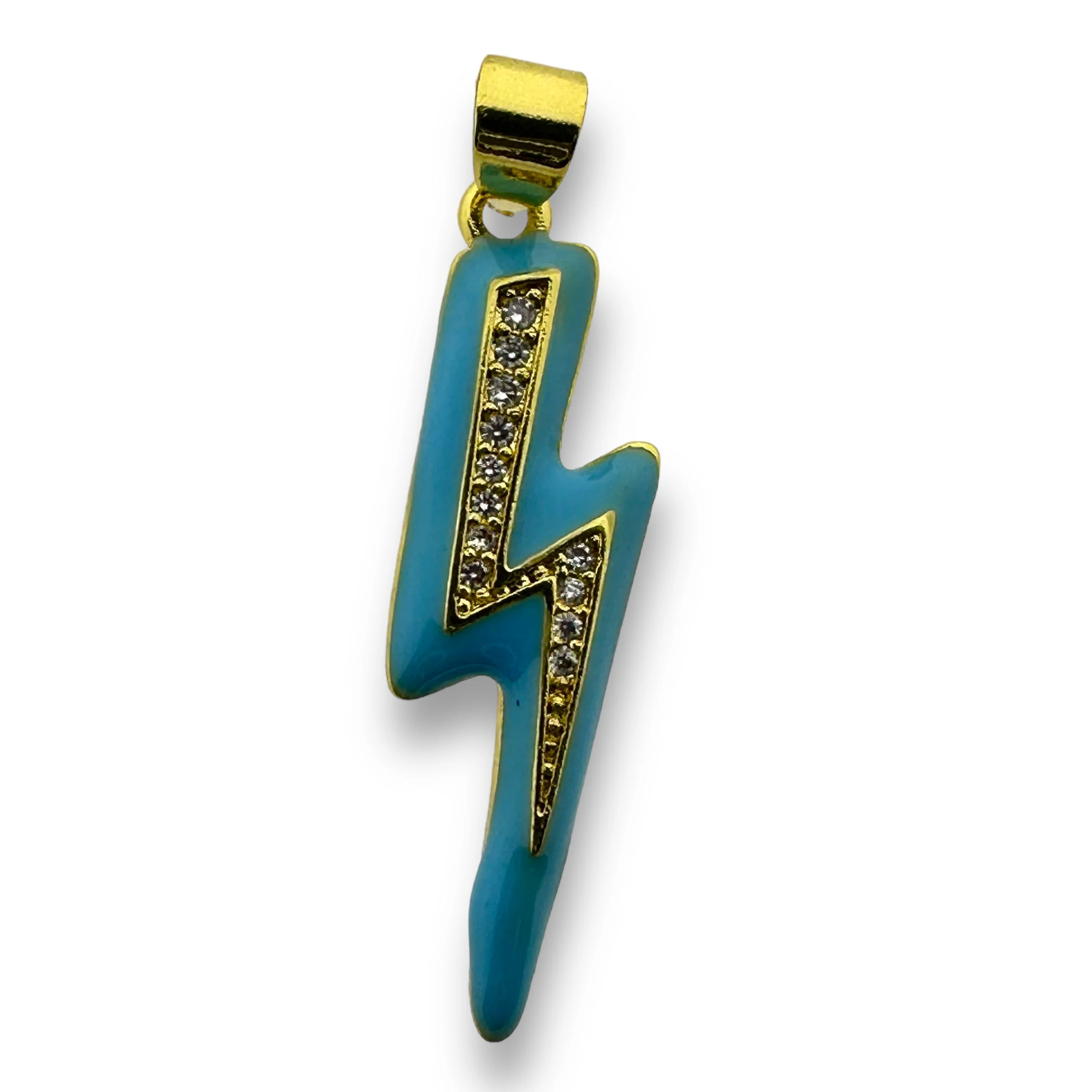 Bedel emaille bliksem 18K gold plated zirconia Blauw 29mm