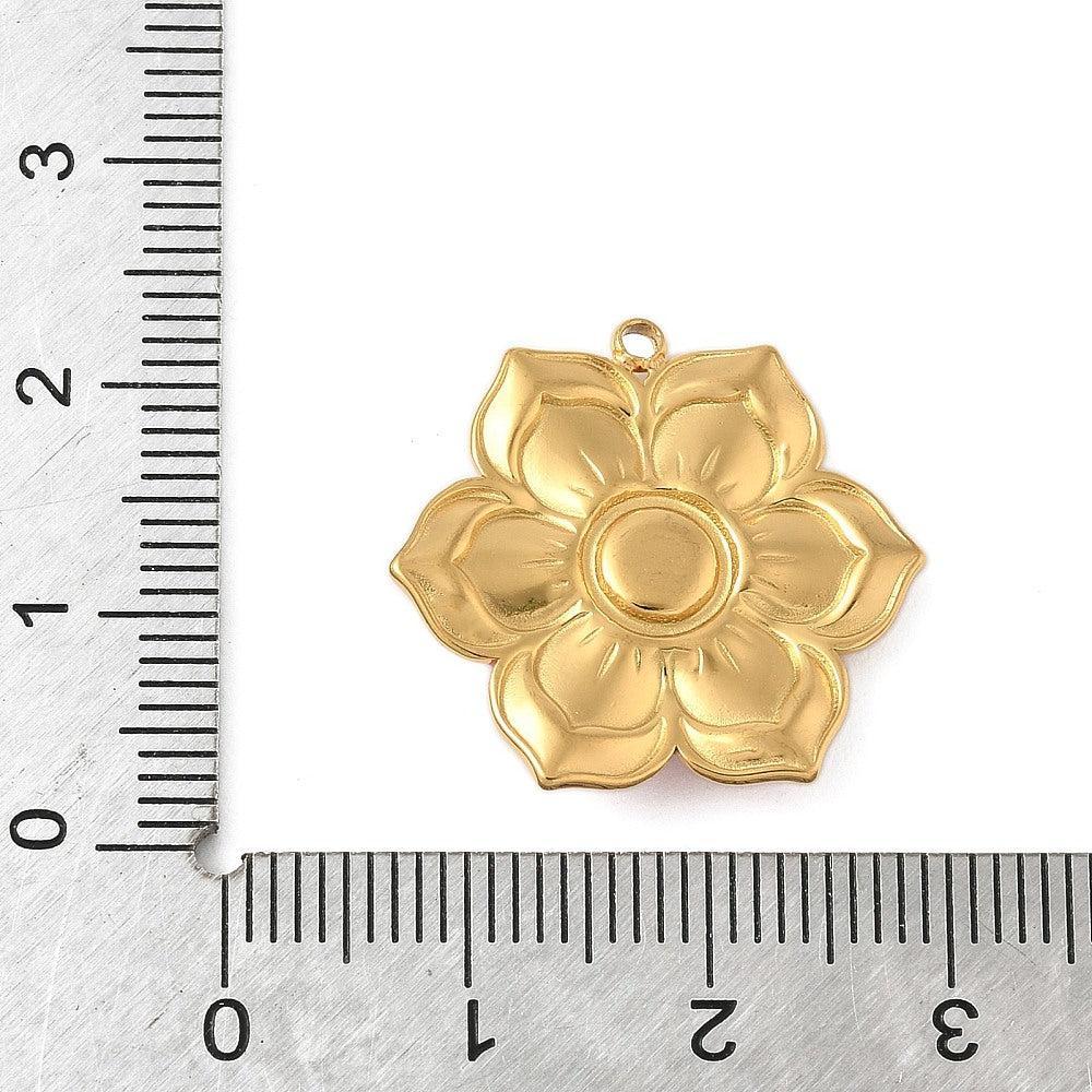 Bedel emaille bloem coral 18K goud 21,5mm - per stuk - Image 3