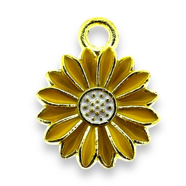 Bedel emaille bloem geel/goud 17x13x2mm