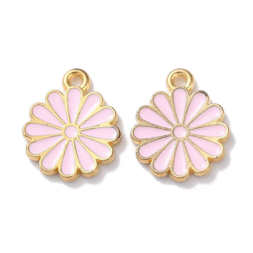 Bedel emaille bloem goud roze 14mm - per stuk
