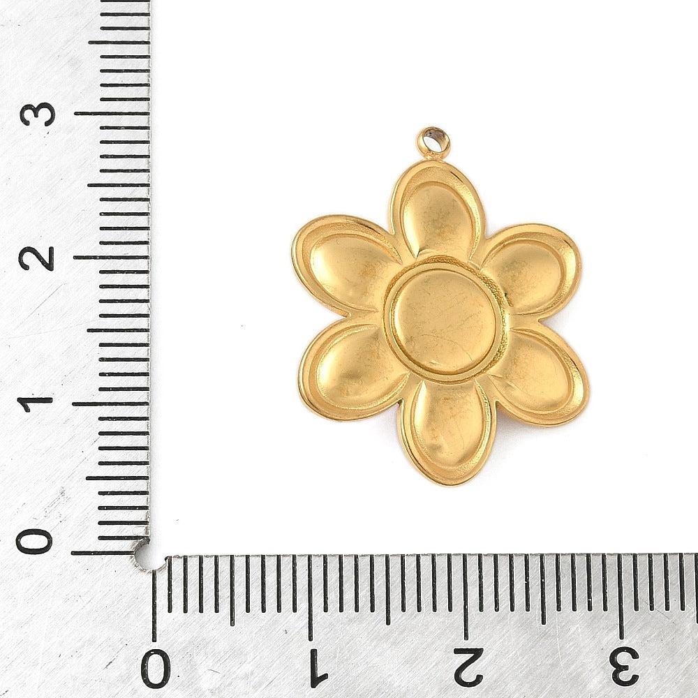 Bedel emaille bloem hot pink 18K goud 24,5mm - per stuk - Image 3