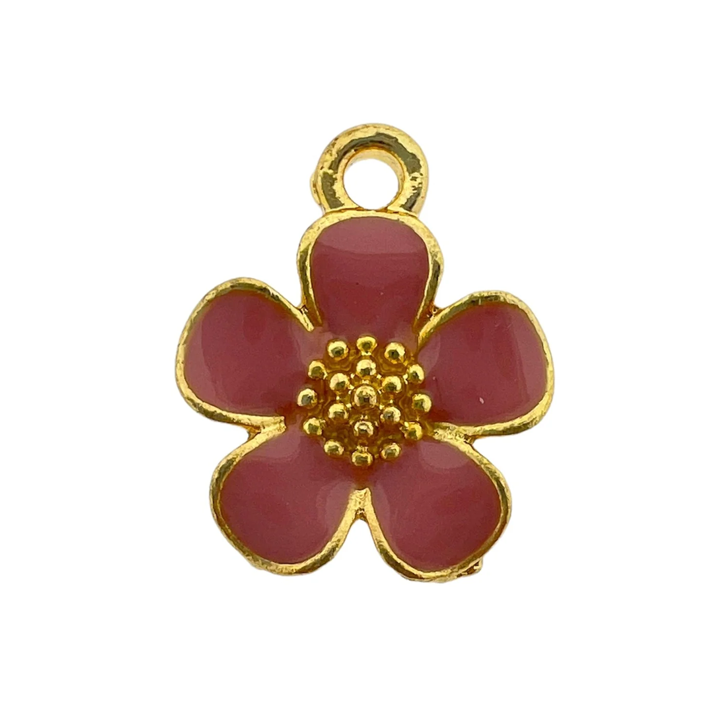 Bedel emaille bloem roze goud 16x13x3mm