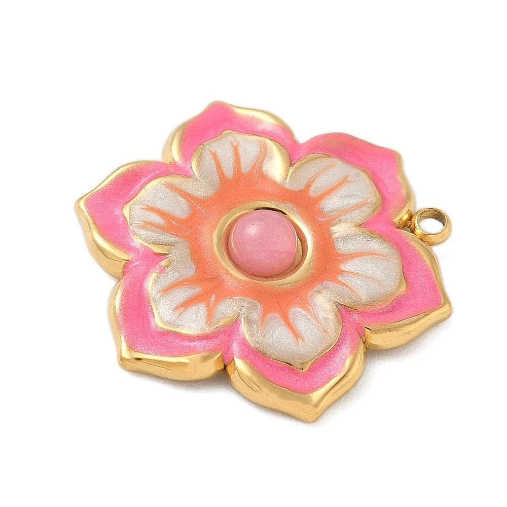 Bedel emaille bloem salmon 18K goud 21,5mm - per stuk - Image 2
