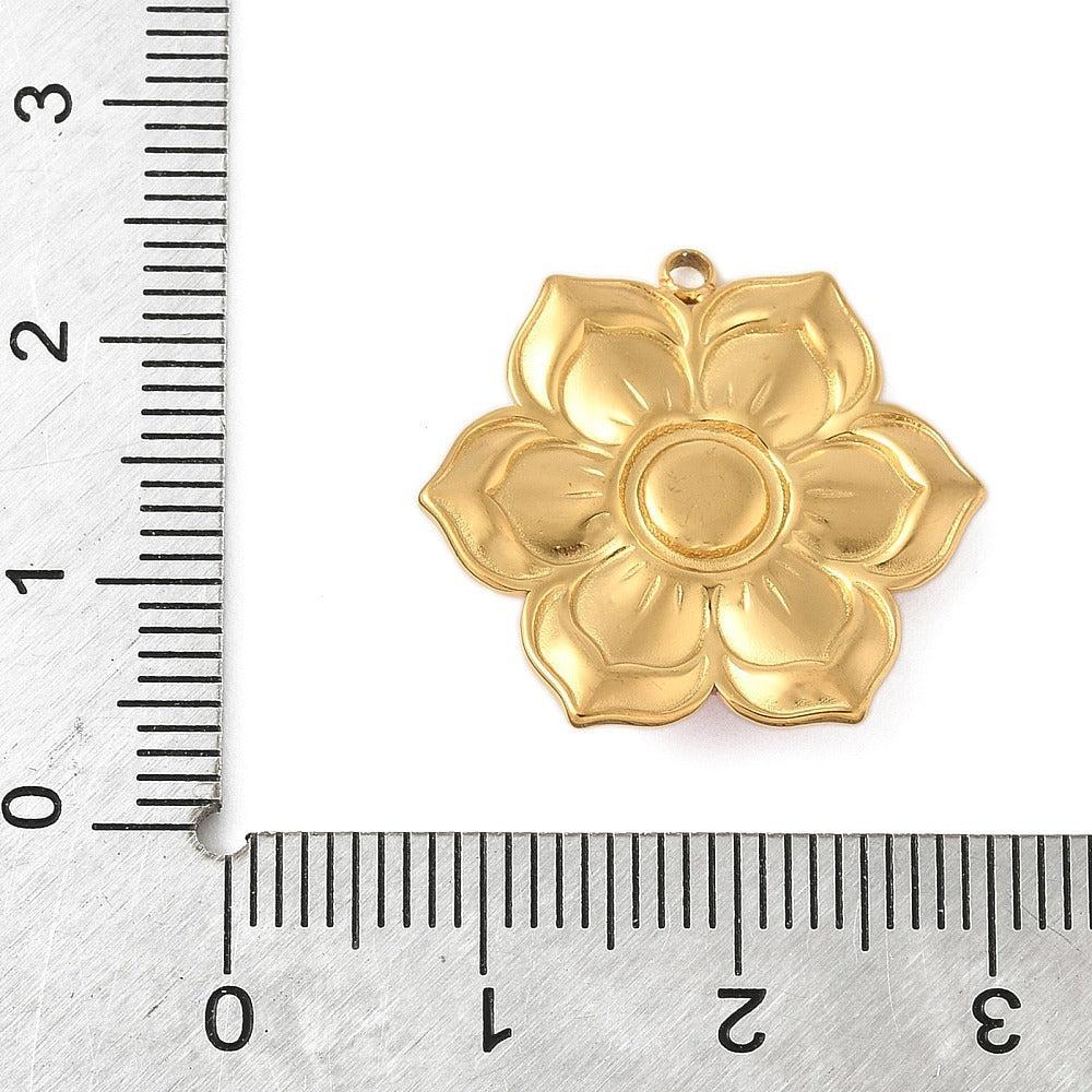 Bedel emaille bloem salmon 18K goud 21,5mm - per stuk - Image 3