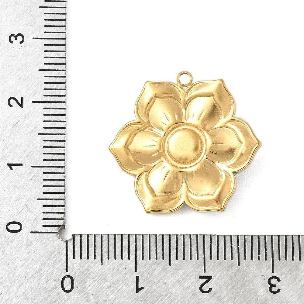 Bedel emaille bloem turquoise 18K goud 21,5mm - per stuk - Image 3