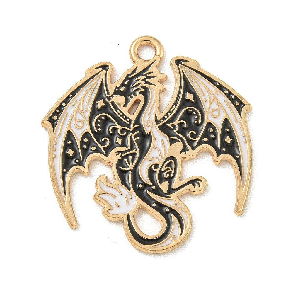 Bedel emaille Draak goud 28x26mm - per stuk