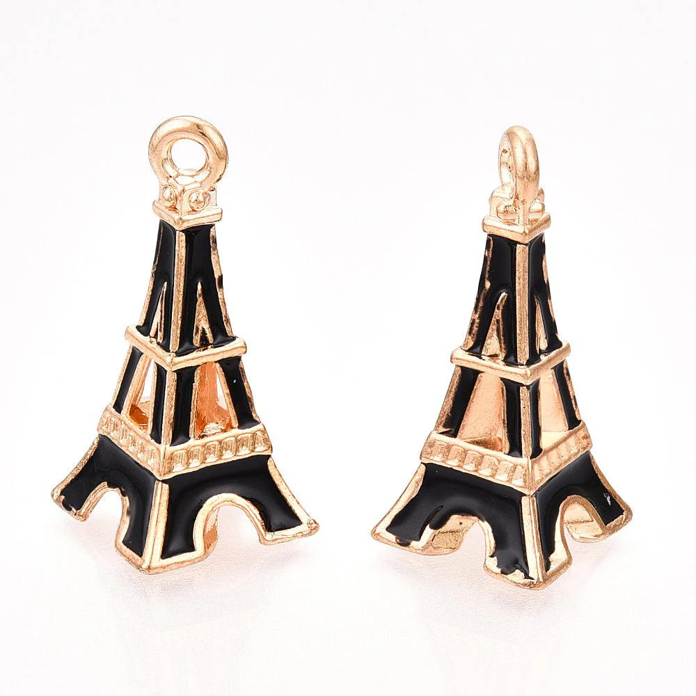 Bedel emaille Eiffeltoren zwart goud 23x15mm - per stuk
