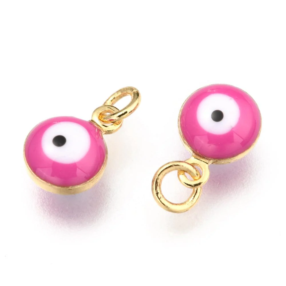 Bedel emaille evil eye roze/goud 10x7x5mm