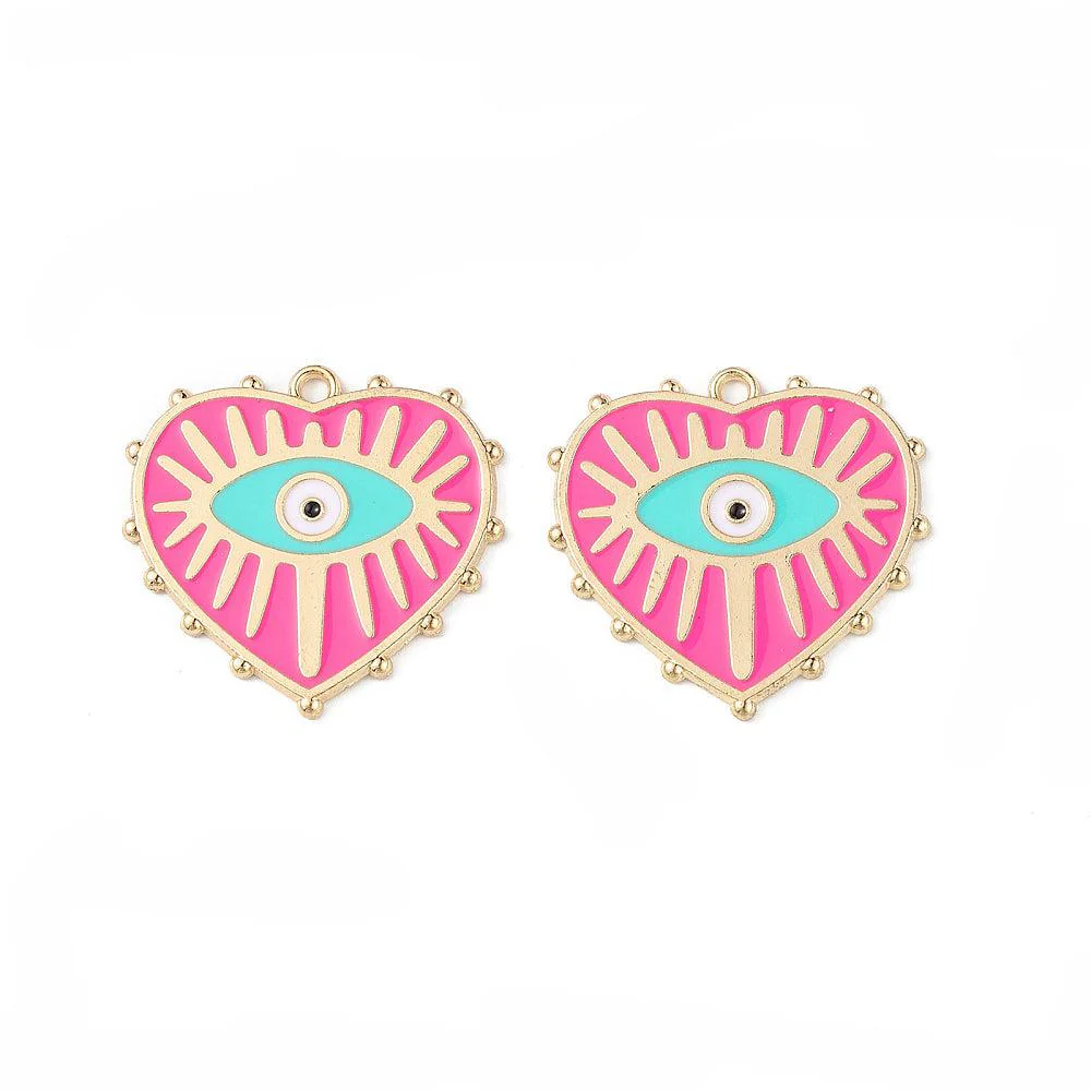Bedel emaille hart evil eye roze/goud 28mm - Image 2