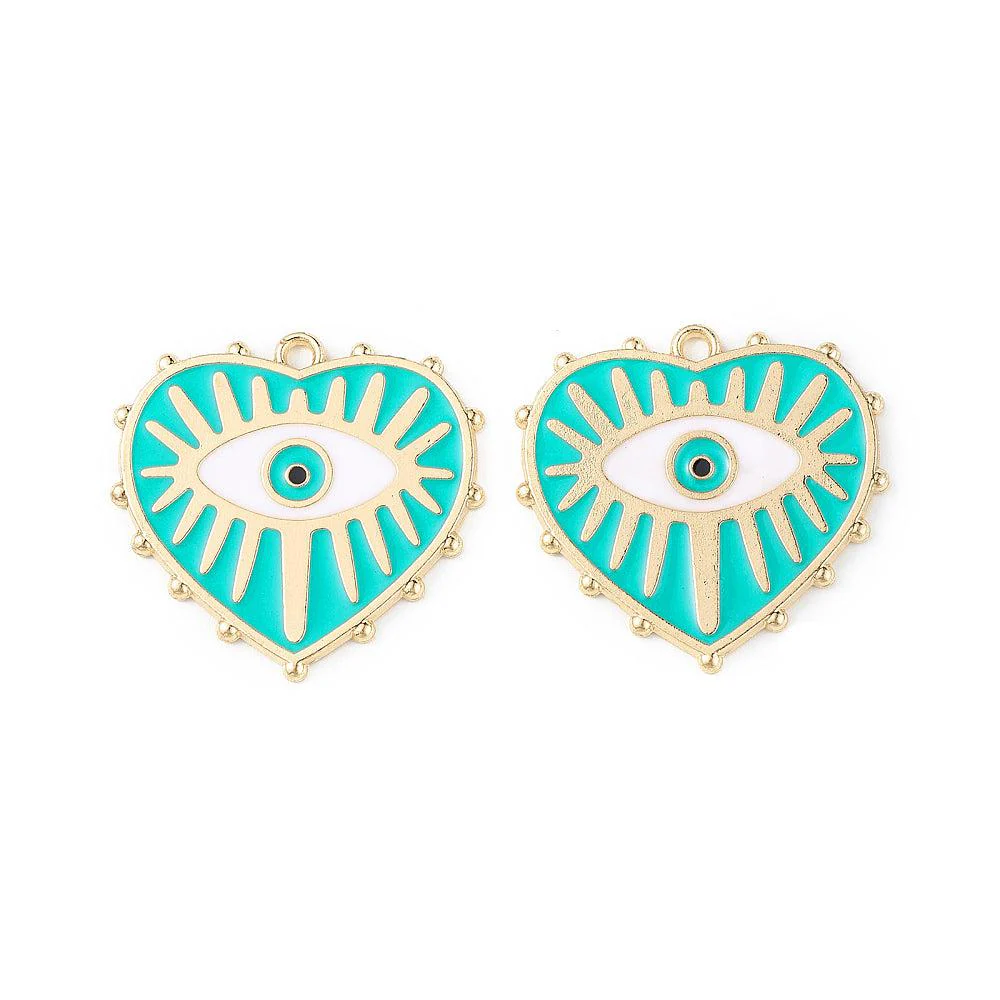 Bedel emaille hart evil eye turquoise/goud 28mm - Image 2