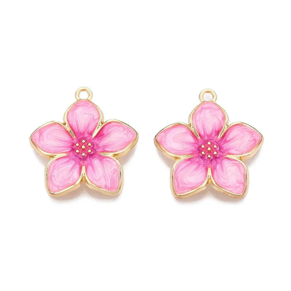 Bedel emaille flower roze goud 28x25mm - per stuk