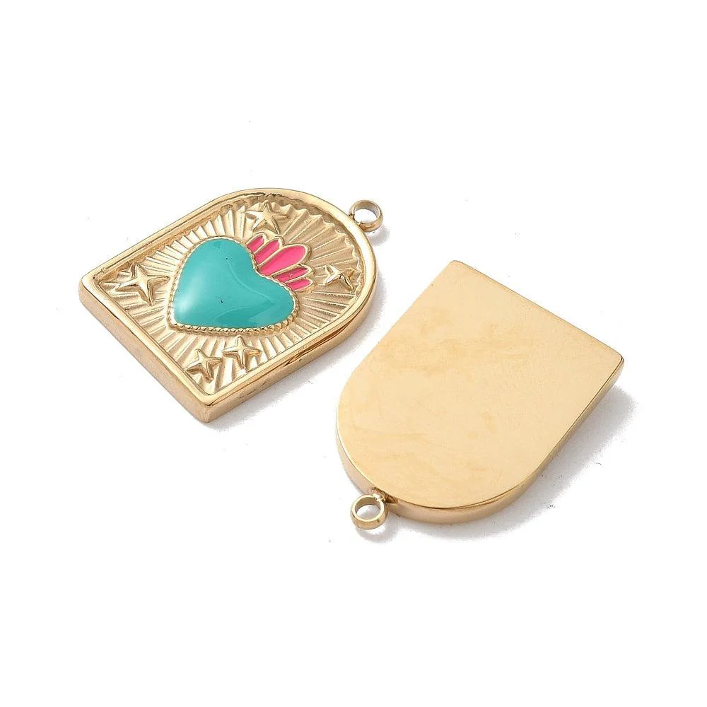 Bedel emaille Goud/Turquoise/Roze 21mm - per stuk - Image 2