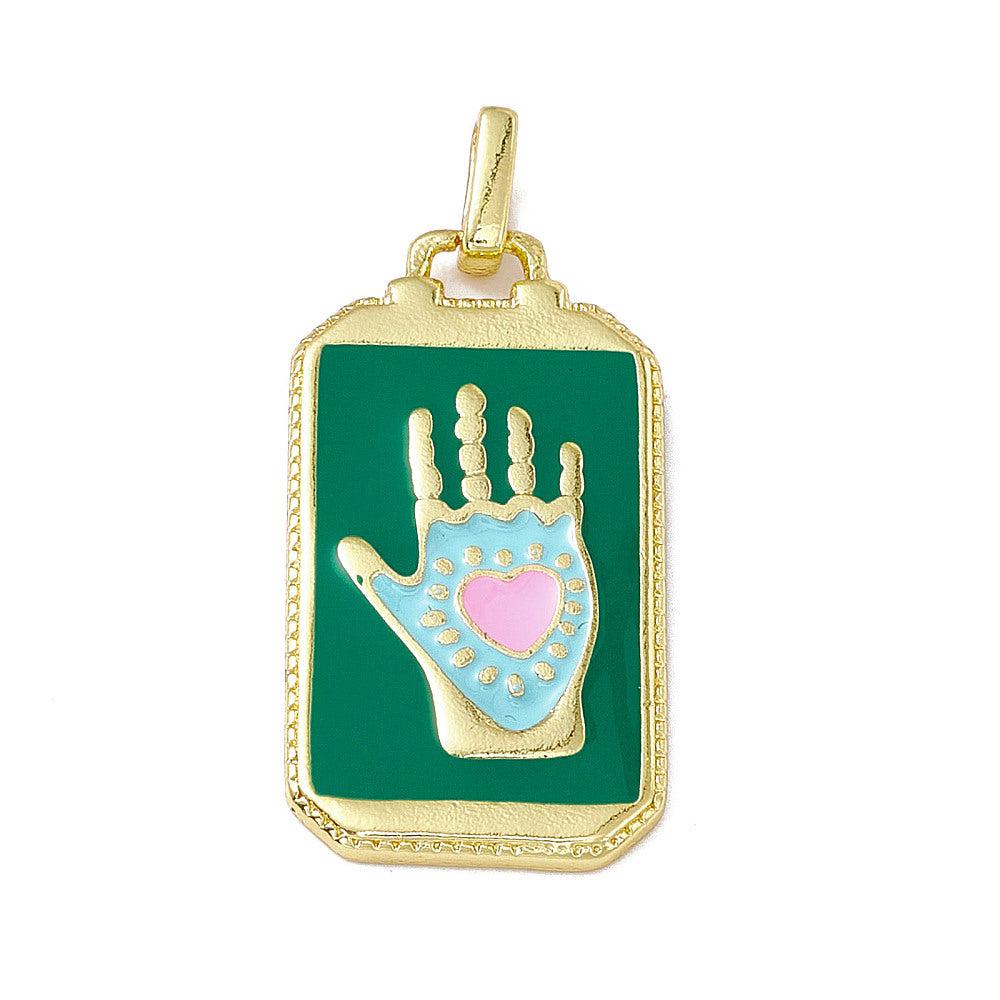 Bedel emaille hand groen/goud 26x14mm