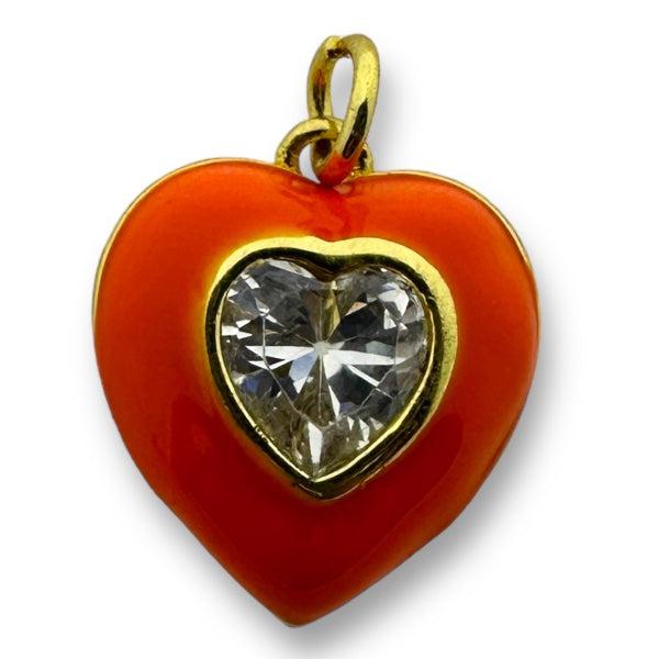 Bedel emaille hart 16K gold plated zirconia Oranje 18mm