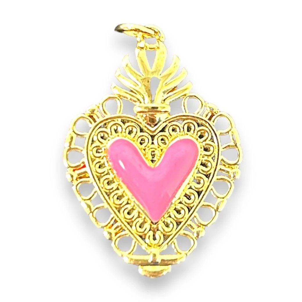 Bedel emaille hart 18K gold plated Roze 28mm