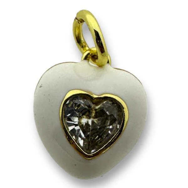 Bedel emaille hart klein 18K gold plated zirconia Wit 14mm