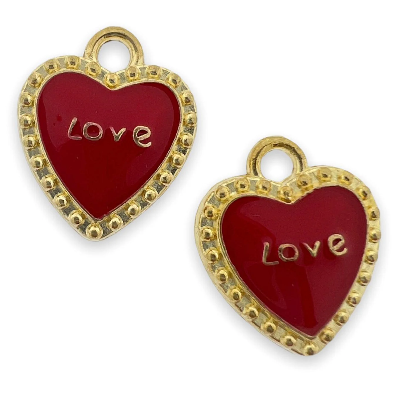 Bedel emaille hartje rood goud 16x13mm