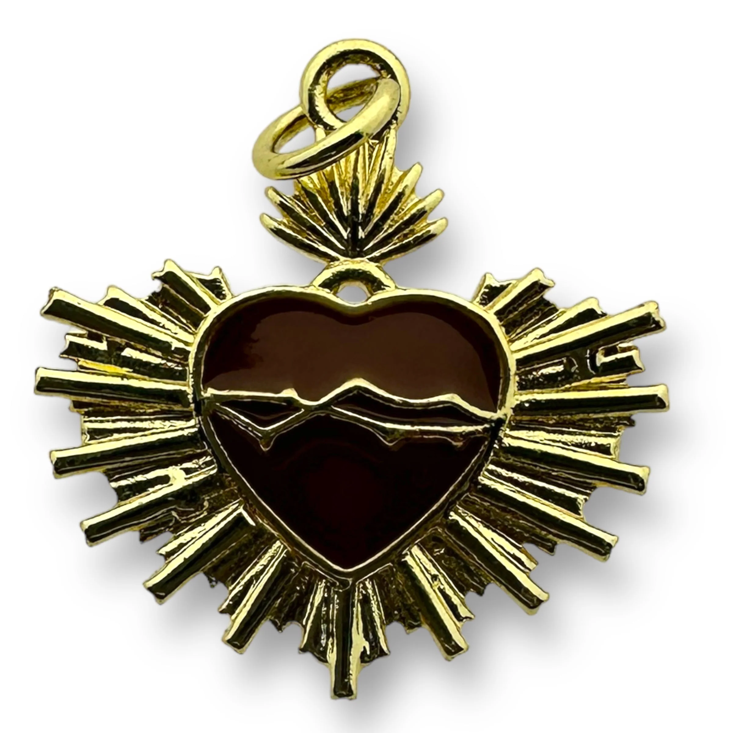 Bedel emaille heilig hart Bruin gold plated 20mm - per stuk