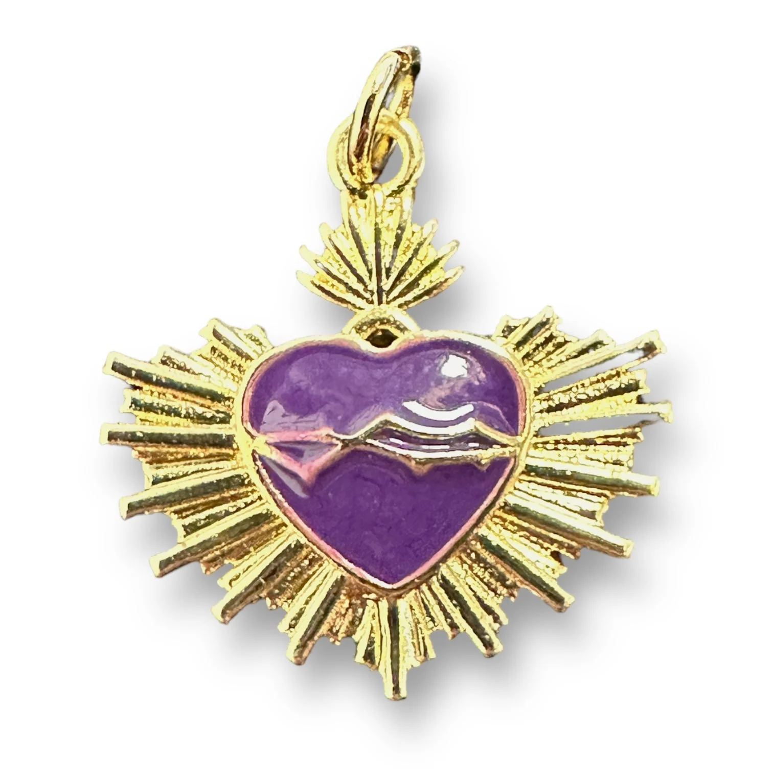 Bedel emaille heilig hart Paars gold plated 20mm - per stuk