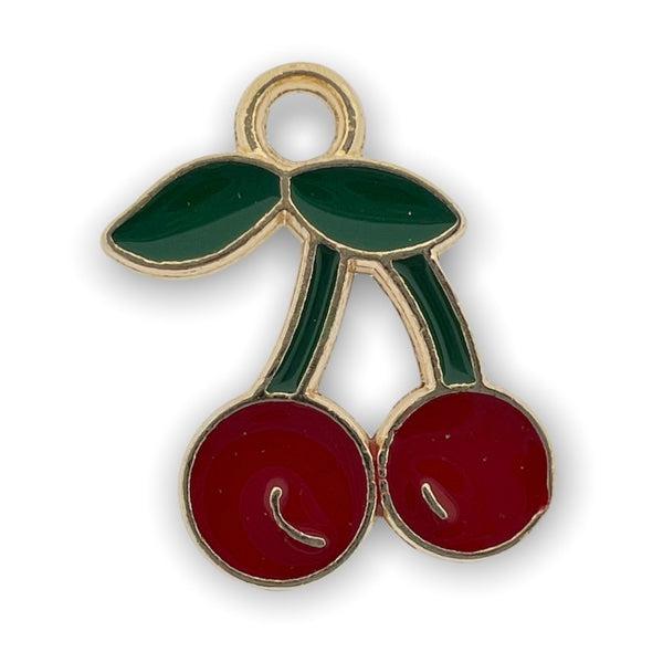 Bedel emaille kersen rood-goud 18x13mm
