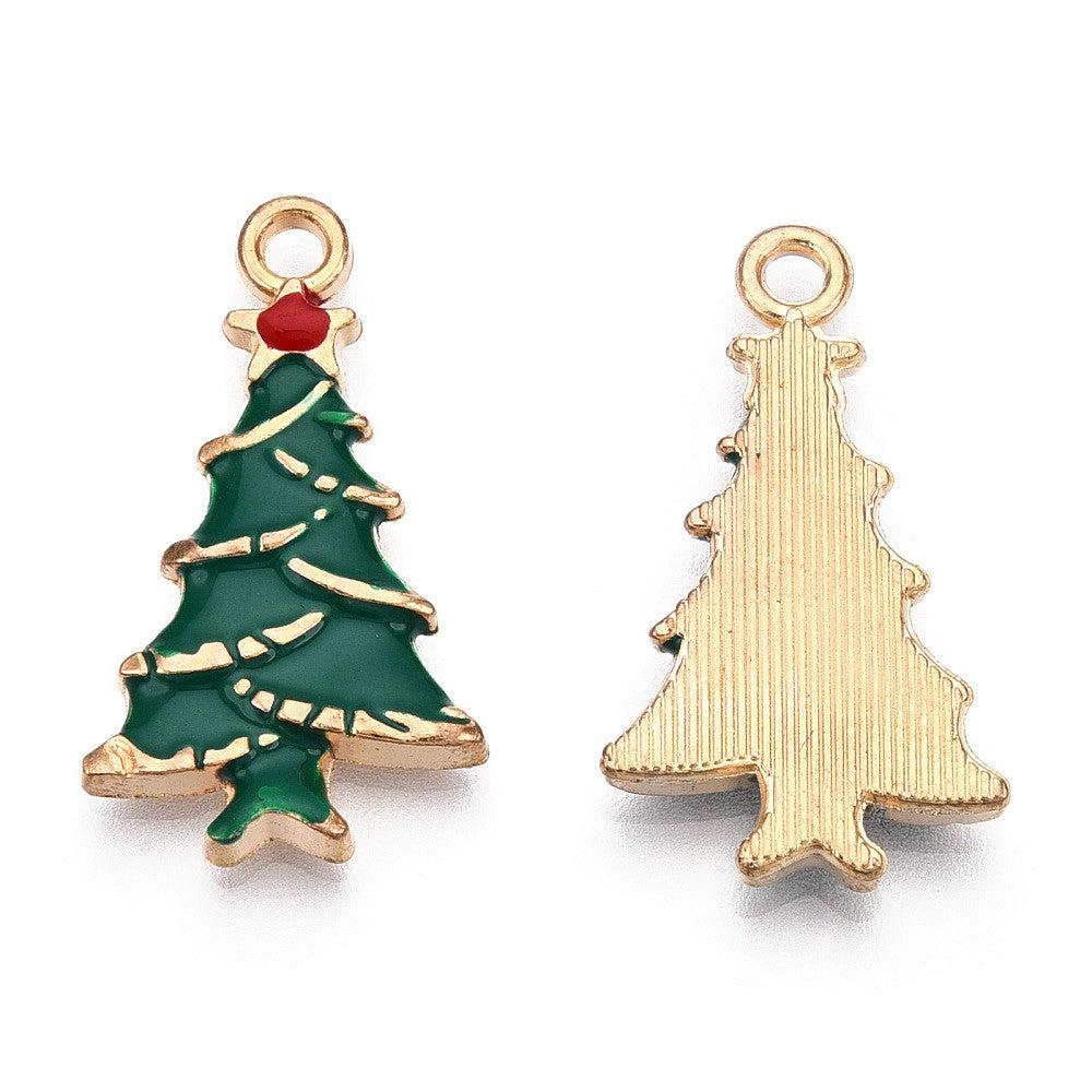 Bedel emaille Kerstboom goud 26x15mm - per stuk - Image 2