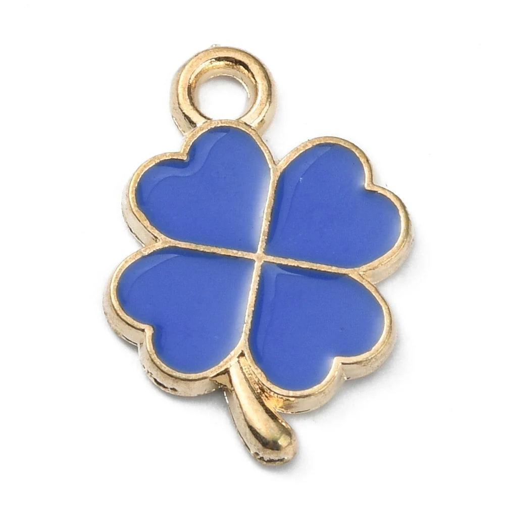 Bedel emaille klaver blauw/goud 18mm - per stuk