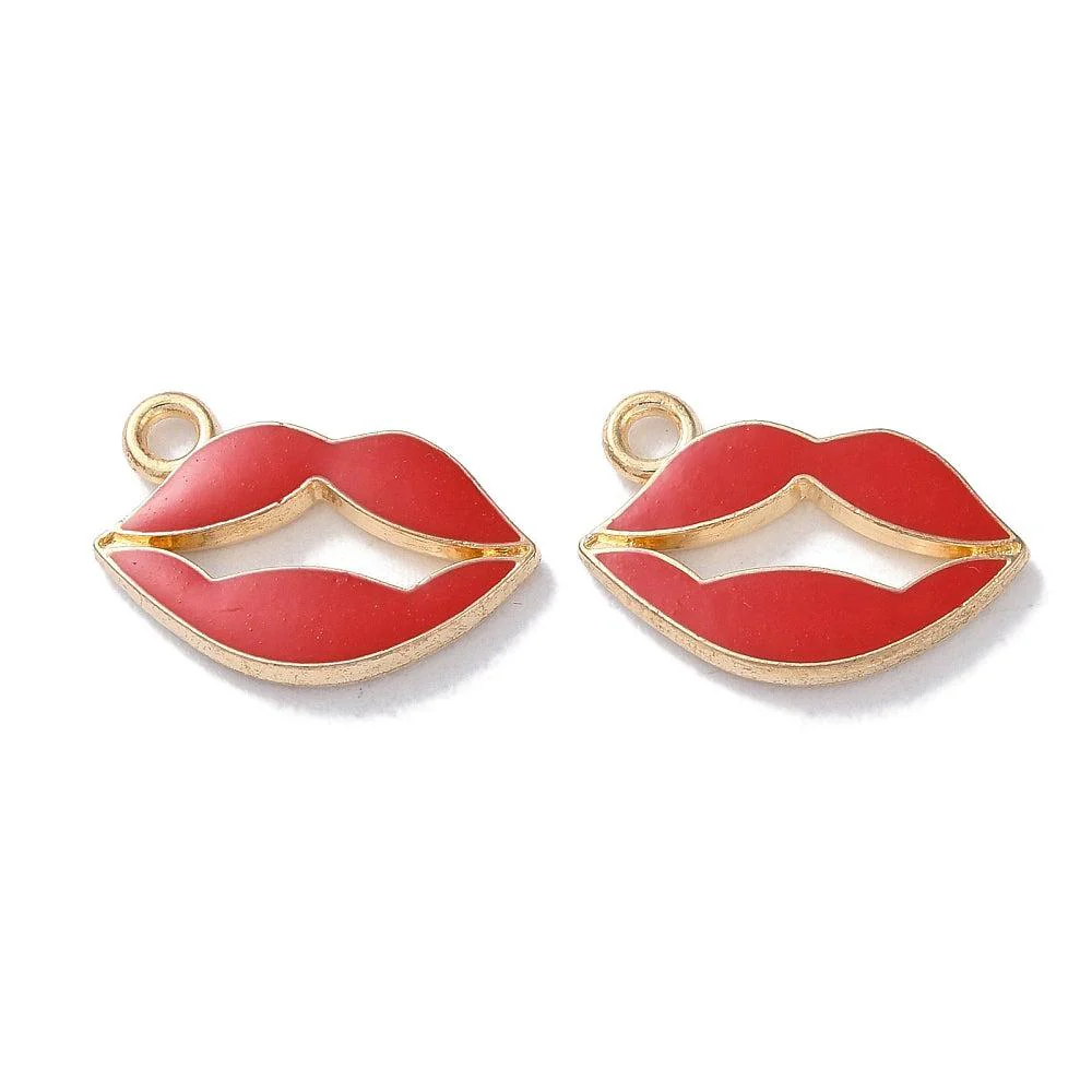 Bedel emaille lippen goud rood 12mm - per stuk