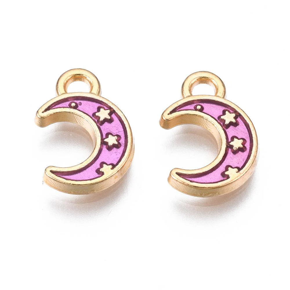 Bedel emaille maan paars-goud 12x8mm