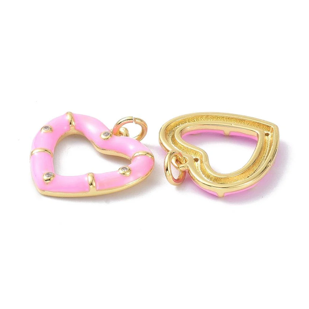 Bedel emaille open hart met steentjes gold plated 18mm - Image 2