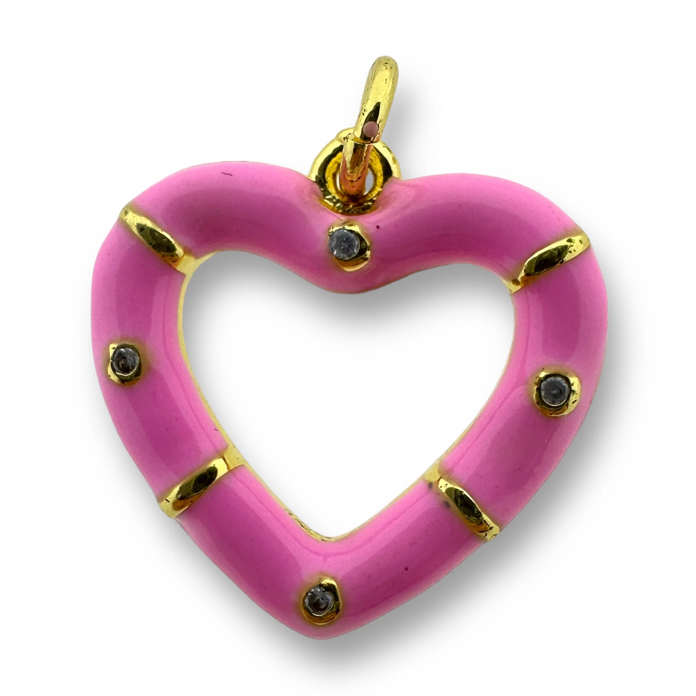Bedel emaille open hart met steentjes gold plated 18mm - Image 3