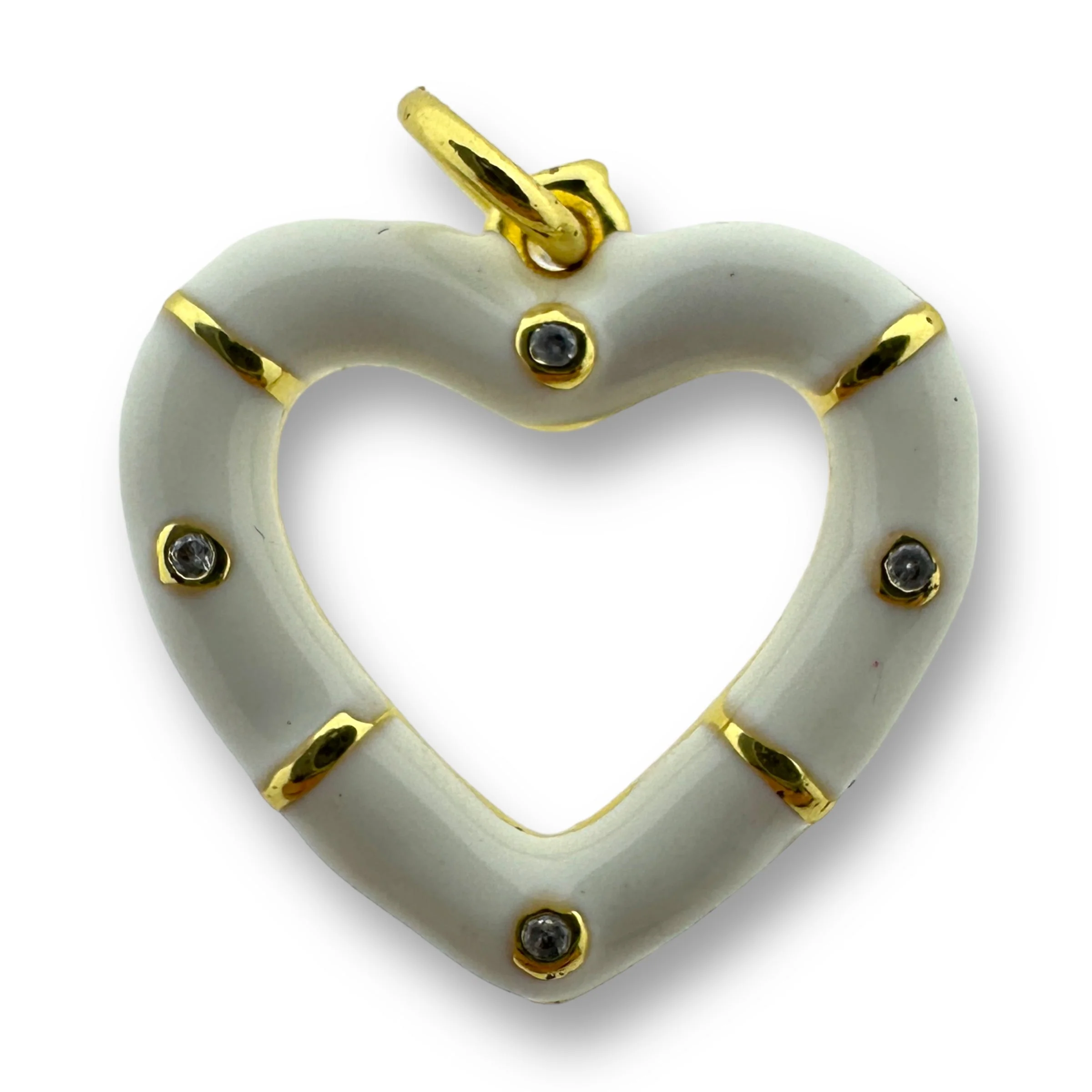 Bedel emaille open hart met steentjes gold plated 18mm - Image 4