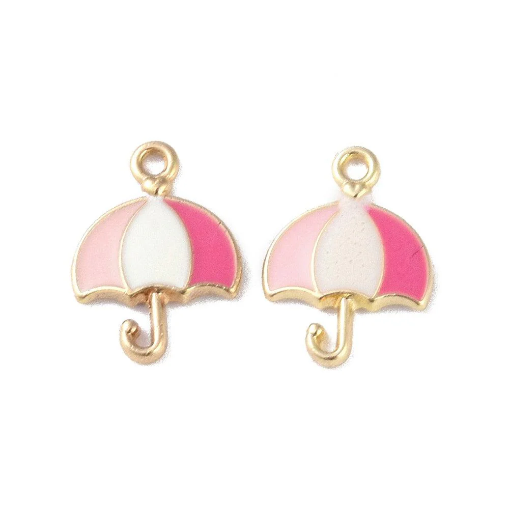 Bedel emaille paraplu goud roze 12mm - per stuk