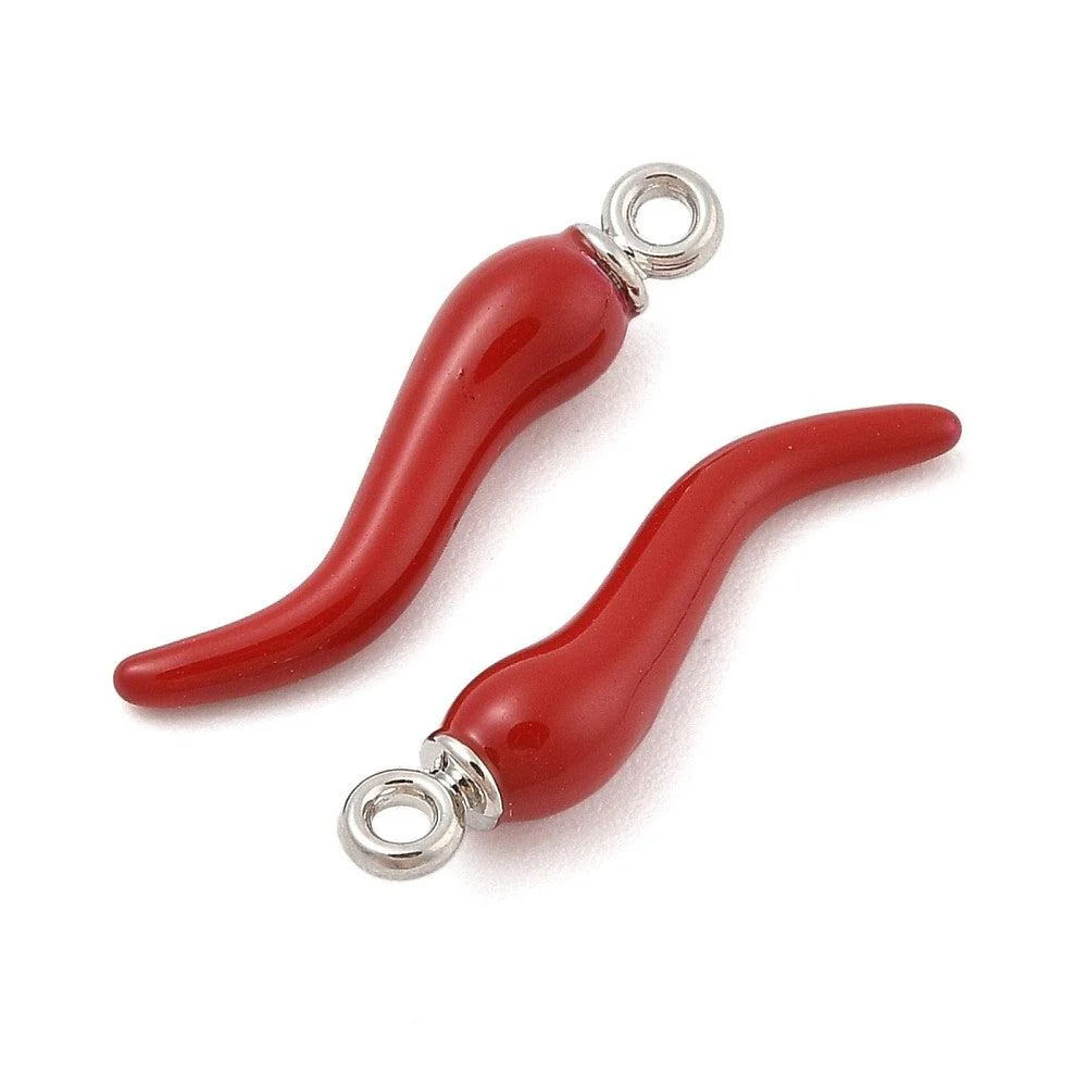 Bedel emaille peper rood/zilver 25mm - per stuk - Image 2