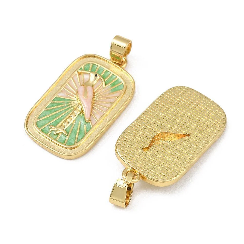 Bedel emaille rechthoek flamingo brass goud 27,5mm - per stuk - Image 2