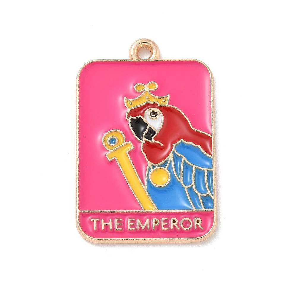 Bedel emaille rectangle roze parrot goud 30mm - per stuk