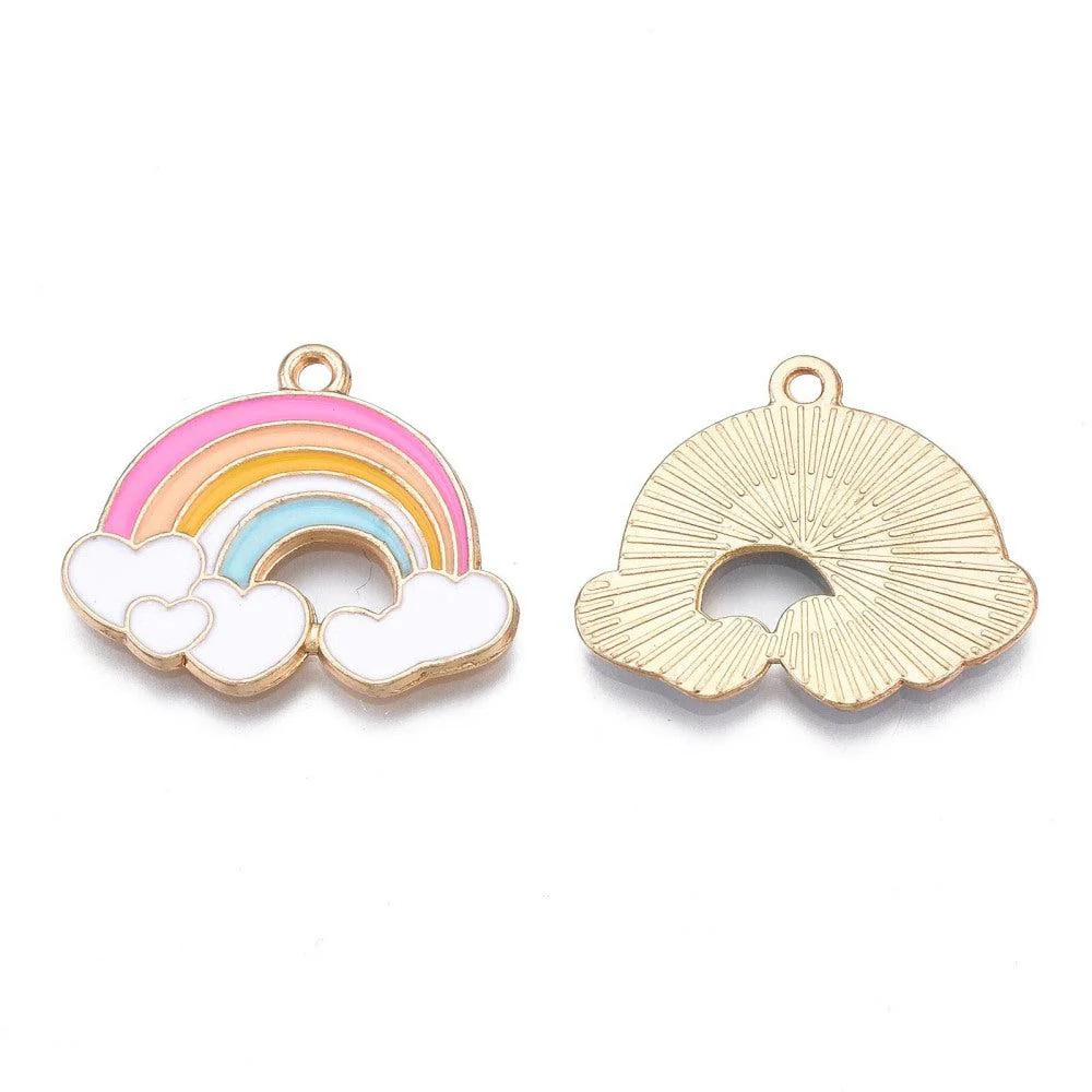 Bedel emaille regenboog gekleurd/goud 25mm