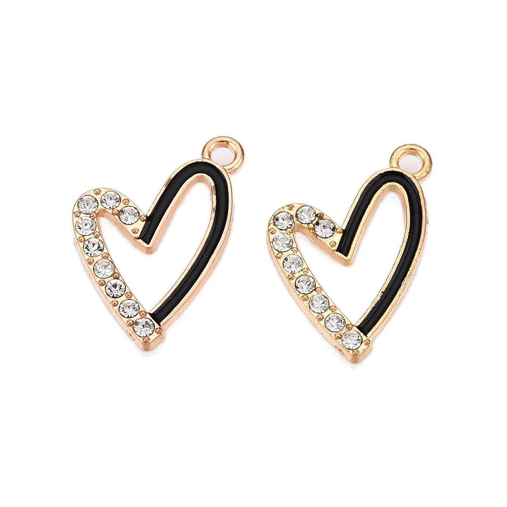 Bedel emaille rhinestone hart goud 22x14mm