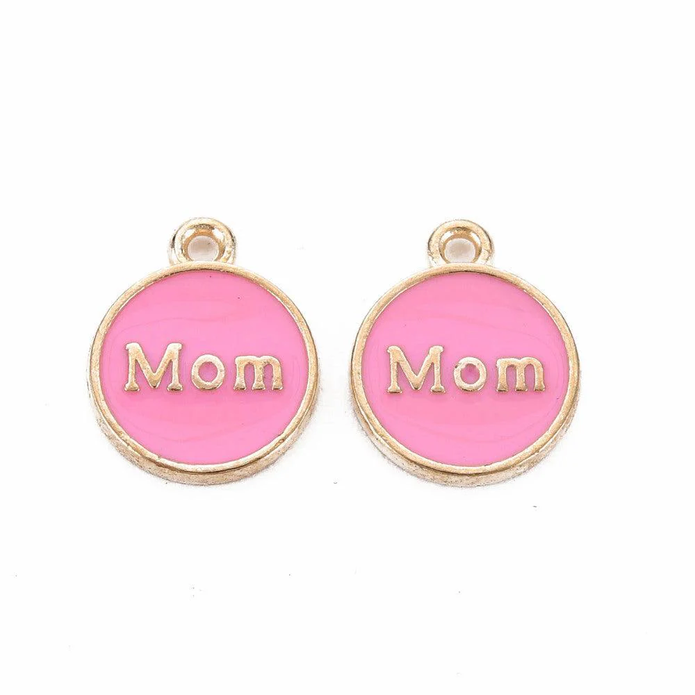 Bedel emaille rond 'Mom' roze goud 15x12mm