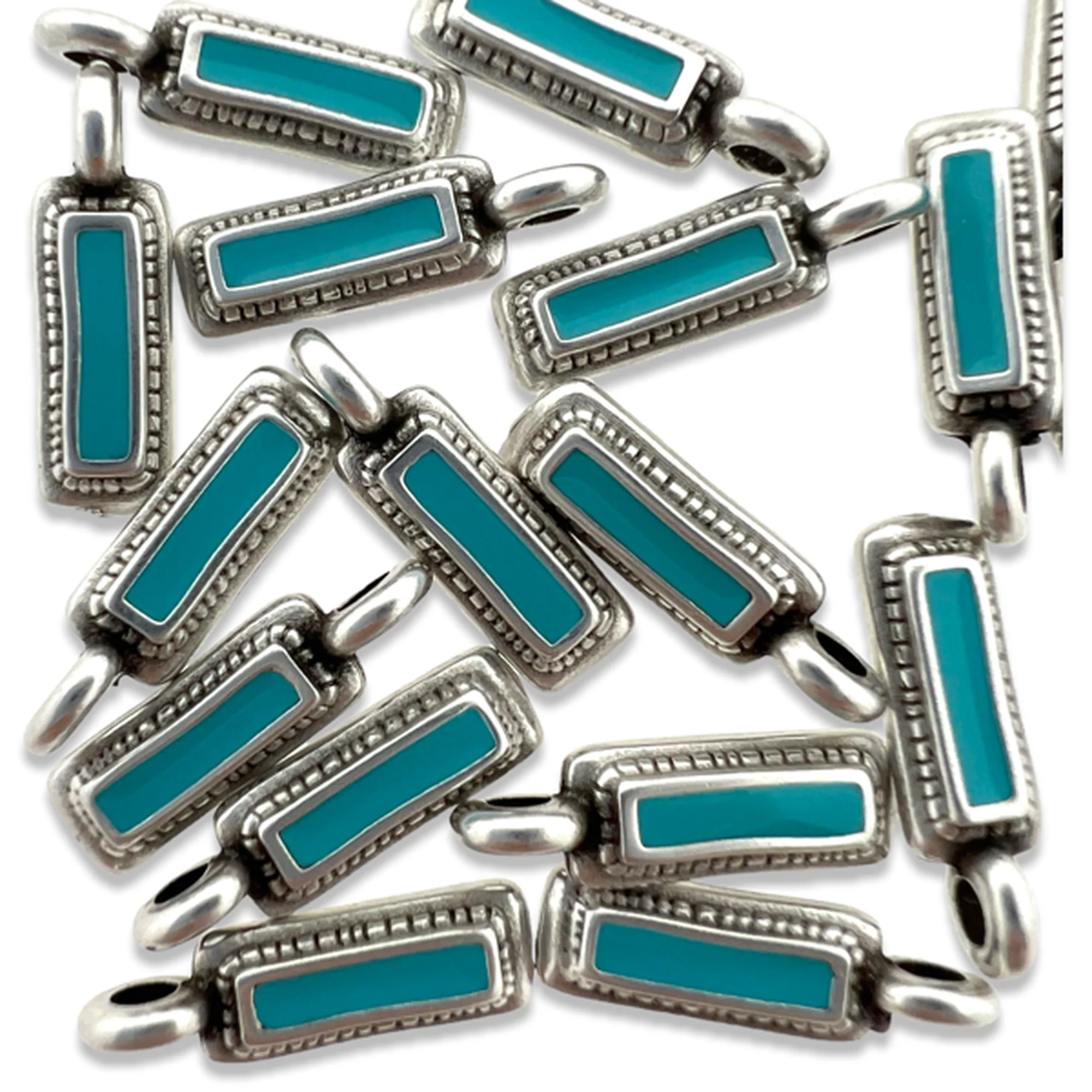 Bedel emaille turquoise Zilver DQ 5x15mm - Image 2