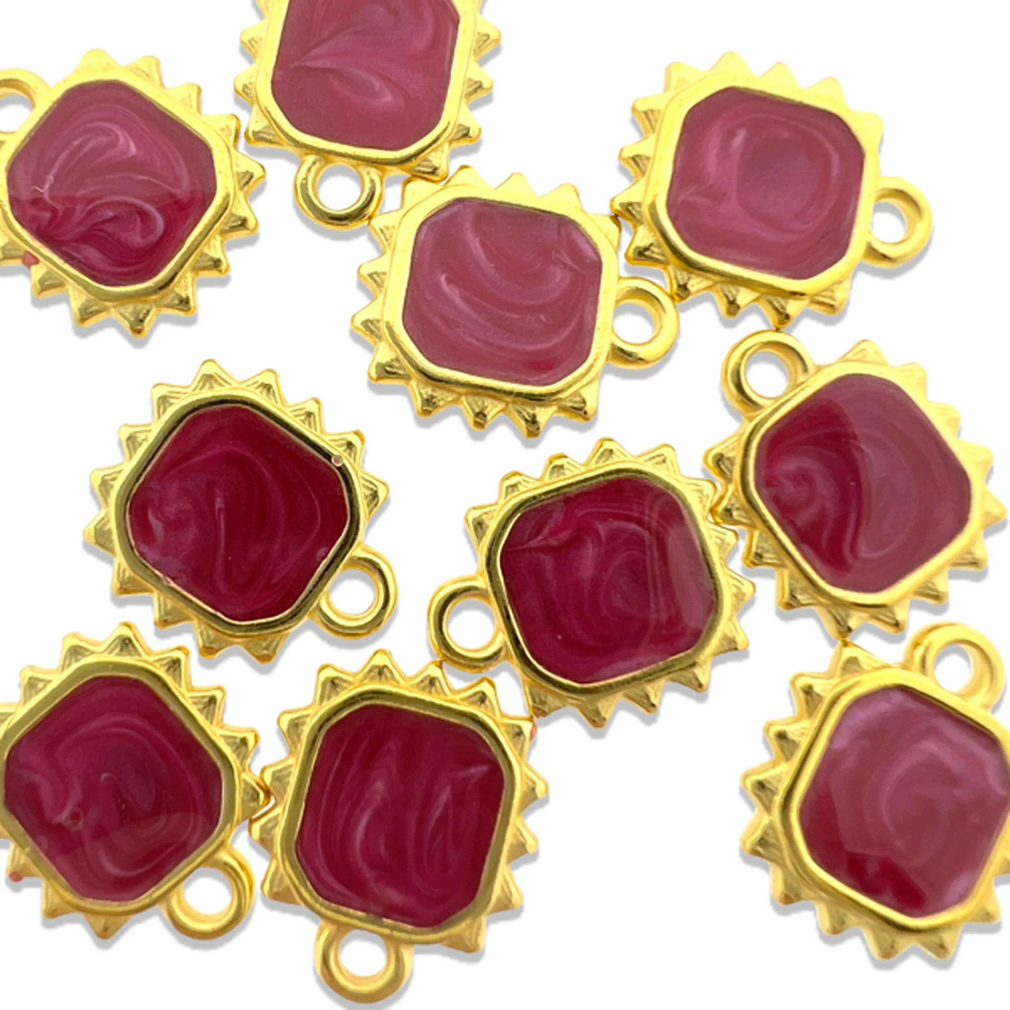 Bedel emaille roze Goud 24K DQ 10x12mm - Image 2