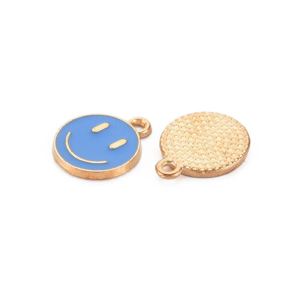 Bedel emaille smiley blauw/goud 14.5x12mm