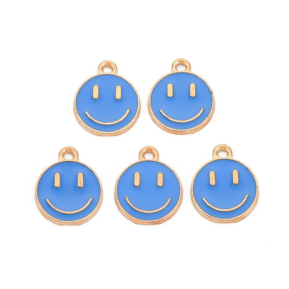 Bedel emaille smiley blauw/goud 14.5x12mm - Image 2