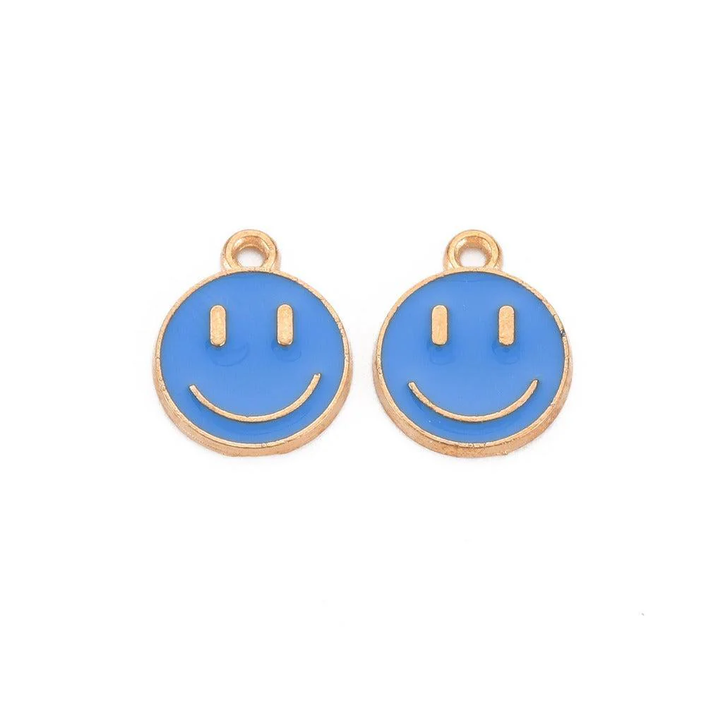 Bedel emaille smiley blauw/goud 14.5x12mm - Image 3